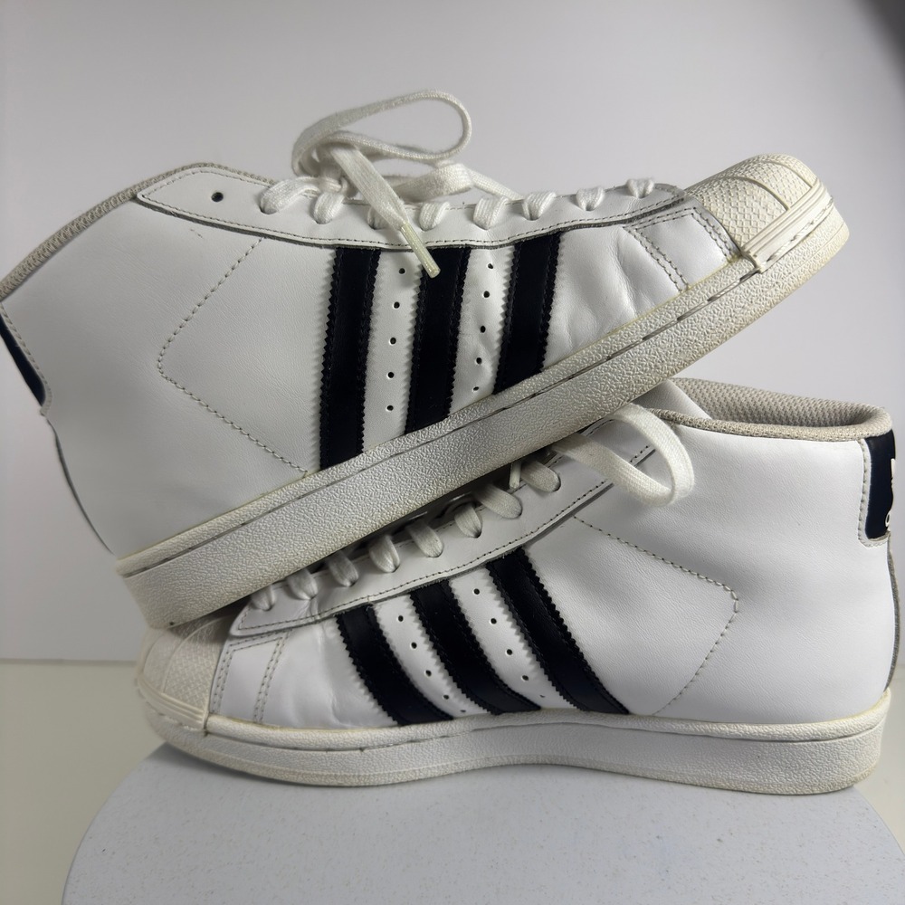 Adidas Pro Model Mid Sneakers Shell Toe Leather Men White Black Size 7 - Picture 11 of 15